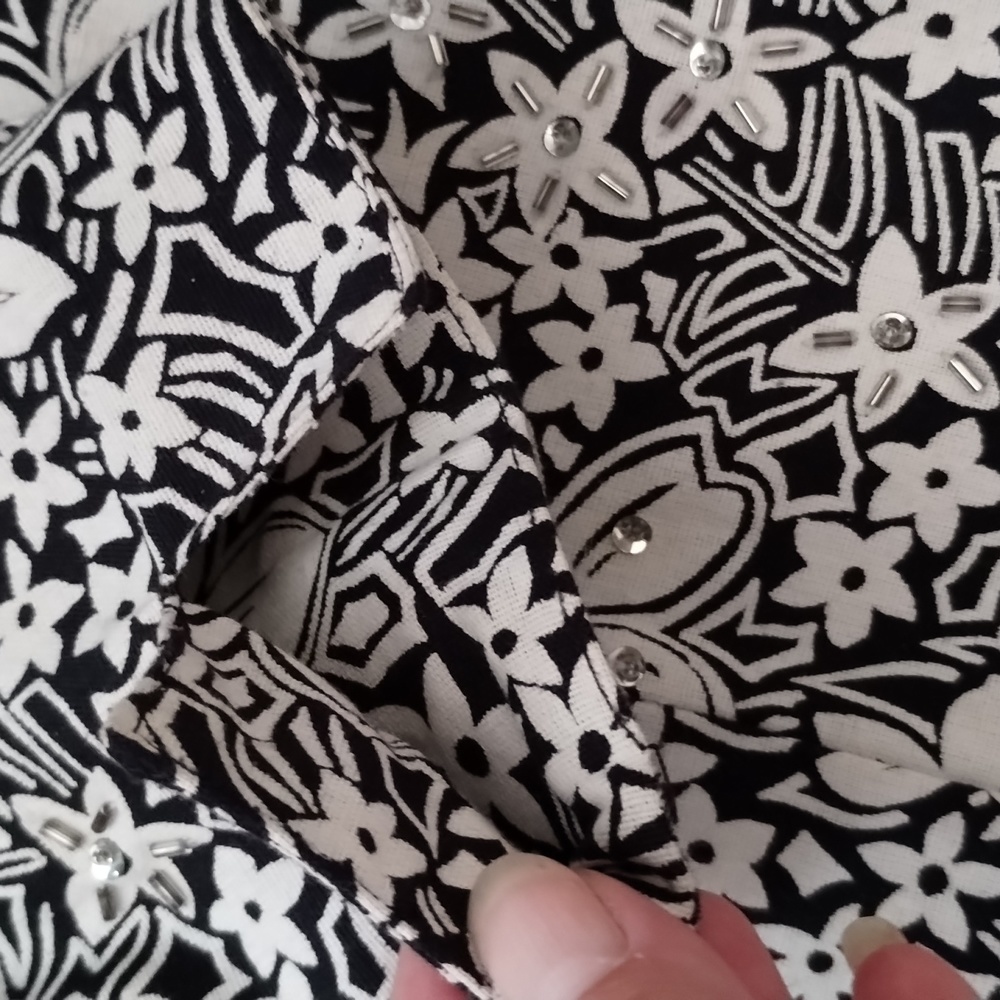 ⭐ Linen/cotton Flower Print with Sequence Long Sleeve Top Blouse Summer P petite - Picture 10 of 11